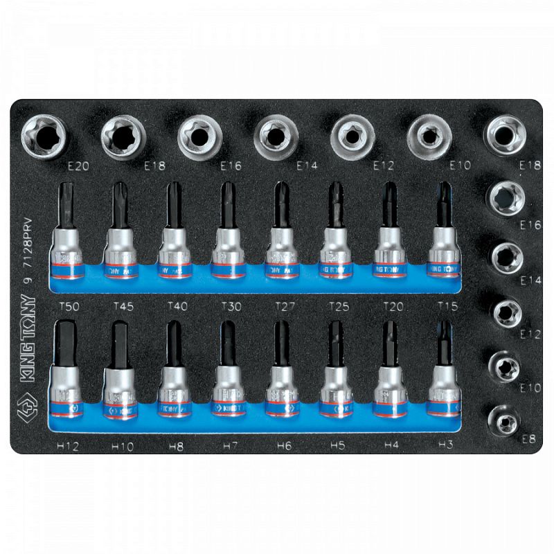 Набор торцевых насадок и головок 1/2""&3/8"", TORX, HEX, Е6-Е20, ложемент, 28 предметов