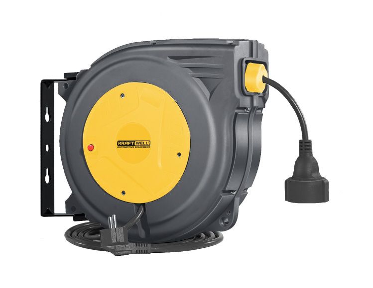 KraftWell KRW1731E1 Катушка электрическая, 15 м., 220 В, 3х2,5 мм2 автосмотка