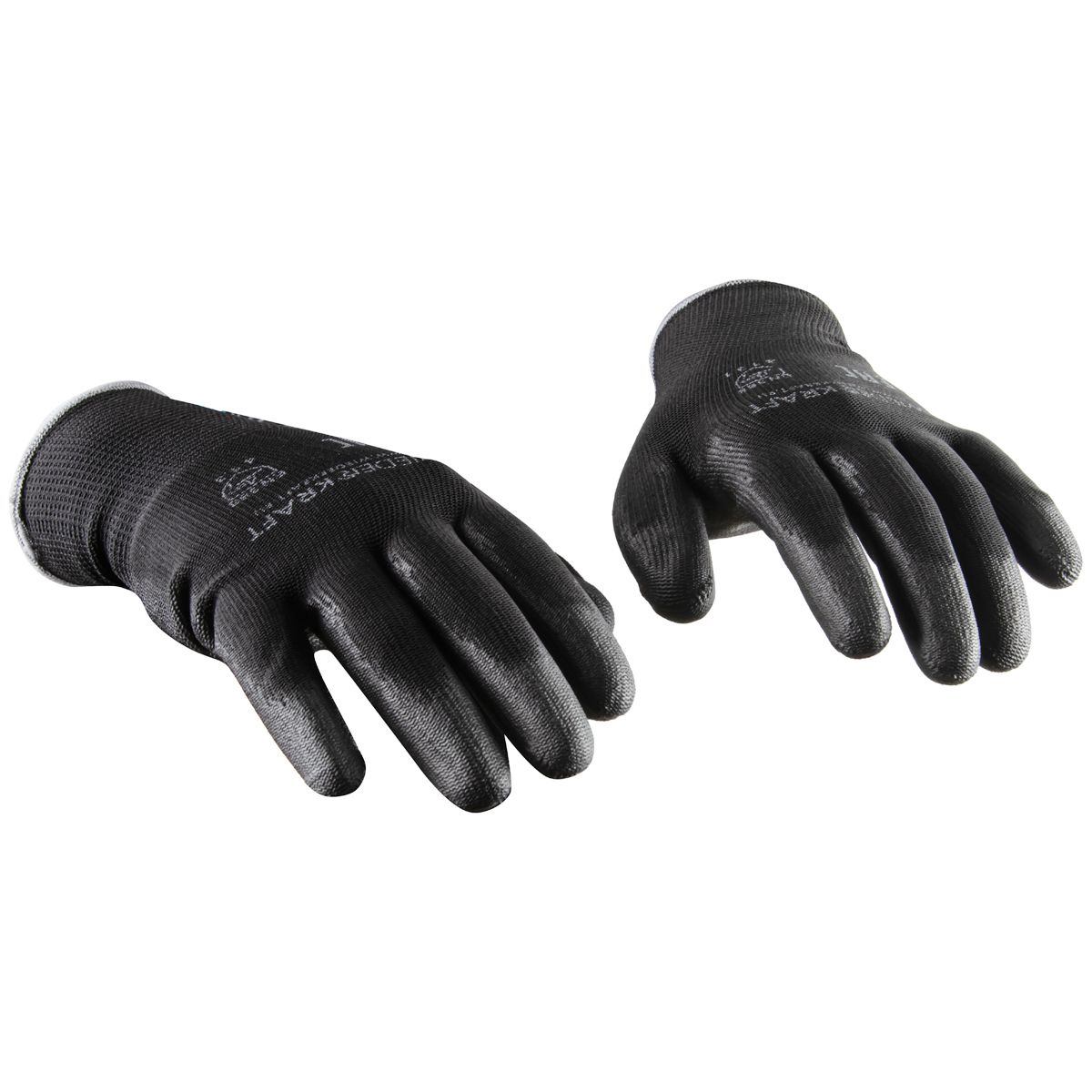 WDK-PU01B/XXL/10, 10 пар, размер XXL, Перчатки ЧЁРНЫЕ защитные эластичные из нейлона с полиуретановым покрытием