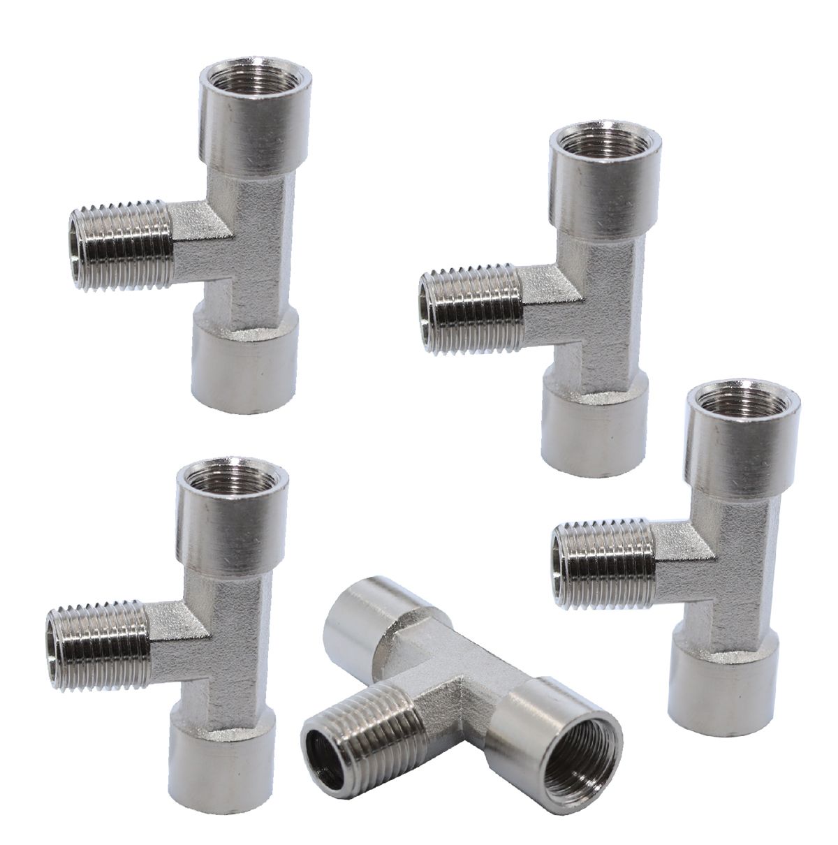 KraftWell KRW-TT14FMF-5 Тройник резьбовой Т-образный F1/4" - M1/4" - F1/4", 5 шт