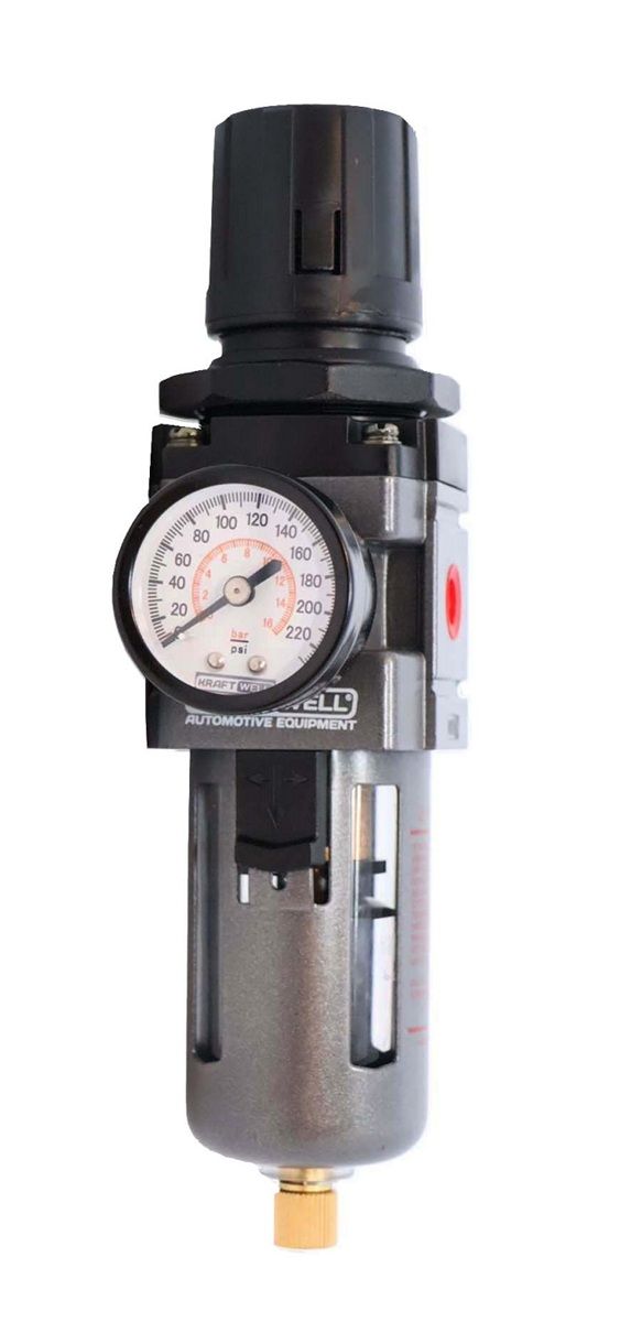 KraftWell KRW-FLR14W Фильтр-влагоотделитель с редуктором для пневмоинструмента, 1/4", до 16 бар,  серия STD