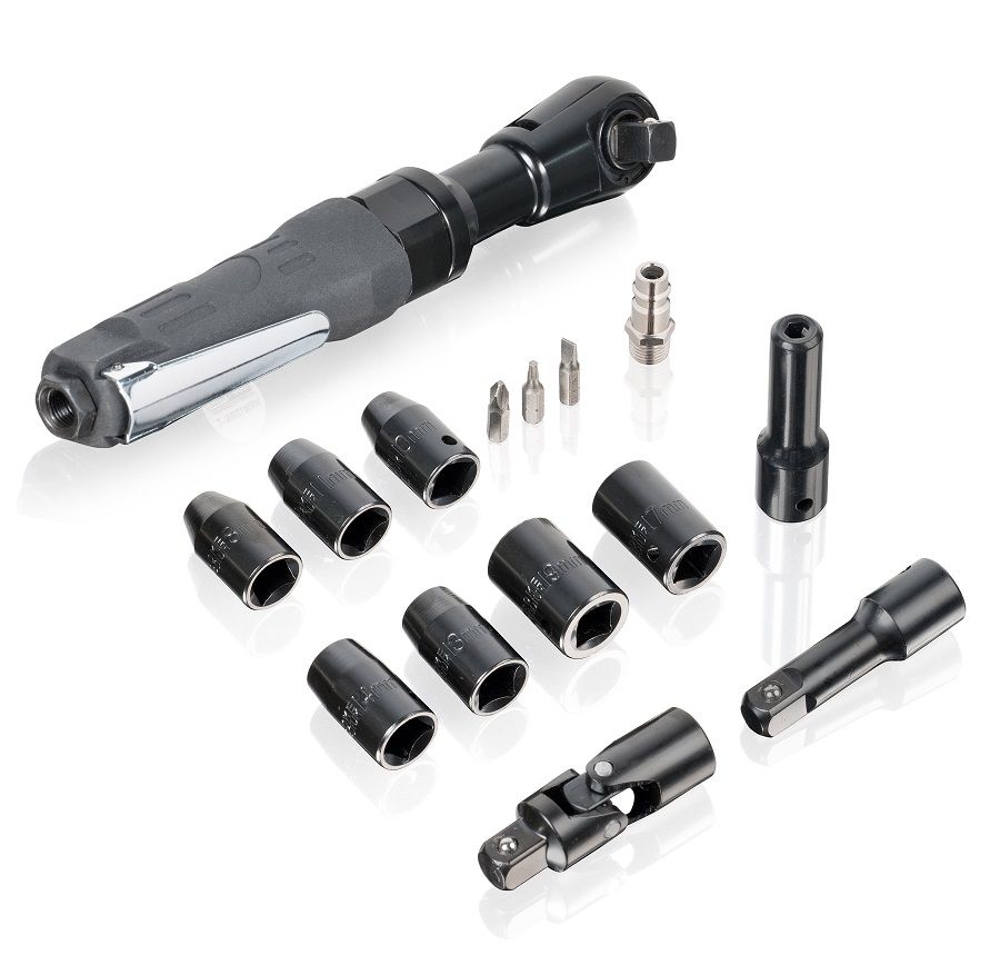KraftWell KRW12RW-T Пневматическая трещотка 1/2",  с набором головок в кейсе