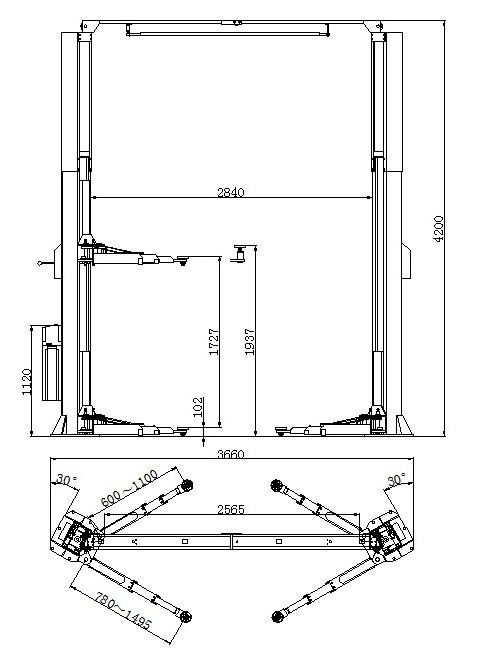 KraftWell STELLA 2A Подъемник г/п 4,5 т. с развернутыми каретками, высота: 4200 мм