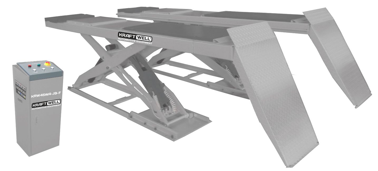 KraftWell KRW40WA-JB-F Подъемник г/п 4 т. напольный, платформы 4500 мм для сход-развала